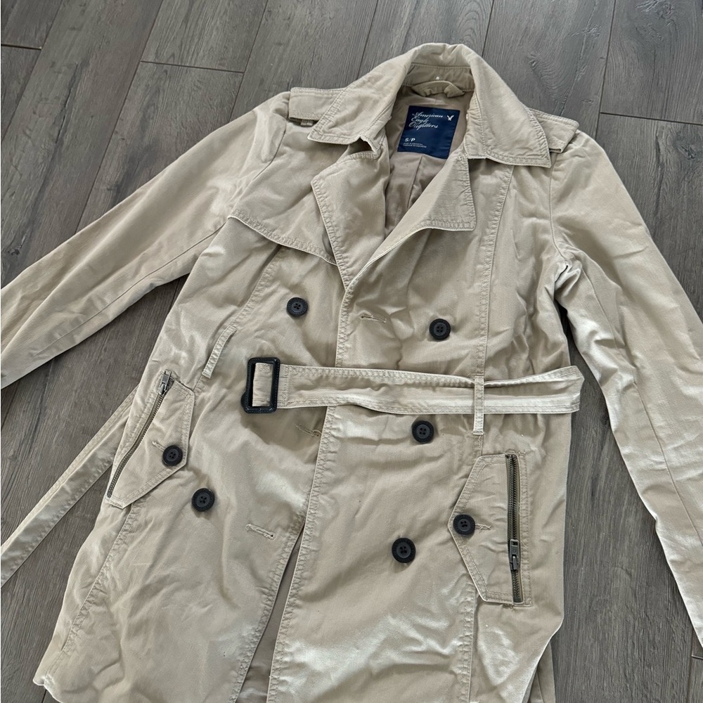 American Eagle Beige Trench Coat with detachable fur